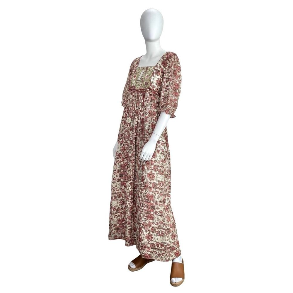 NWT Anthropologie Bhanuni Cottagecore Embroidered Sequin Floral Maxi Dress 8 - Picture 2 of 12